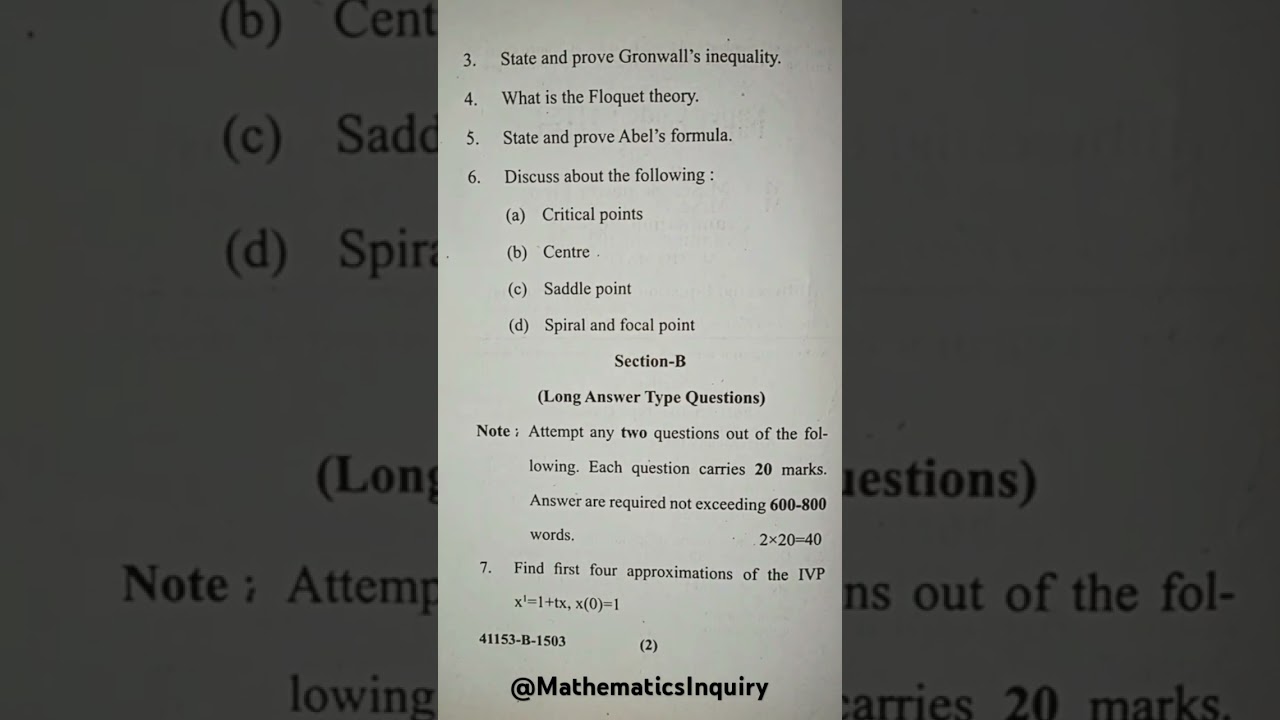 Differential Equation and Application Msc First Semester MJPRU 2024 