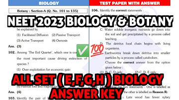 NEET 2023 (BIOLOGY) Question Paper with Answer Key - NEET All Sets ( E,F,G,H ) Answer Key