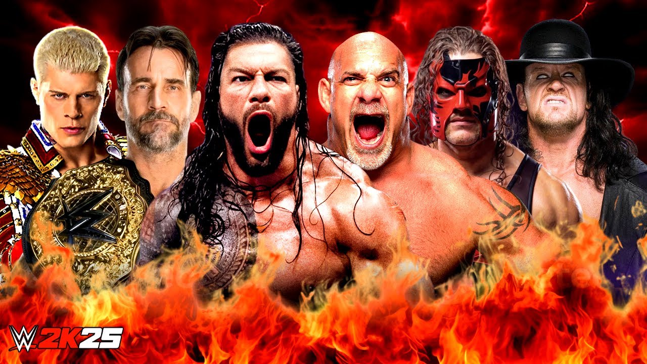 WWE 2K25 Roman Reigns Cody Rhodes & CM Punk vs Goldberg Undertaker & Kane Full Match 01-02-2026
