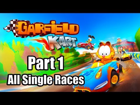 GARFIELD KART FURIOUS RACING Gameplay Walkthrough Part 1 (All Single Races) - No Commentary