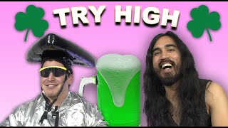 two dudes play green beer pong with their heads on a special