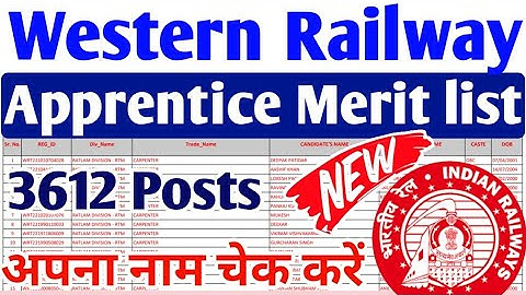 Western Railway Today New Merit list 2022, RRC WR ITI Pass Apprentice Ratlam Joining Merit list 2022