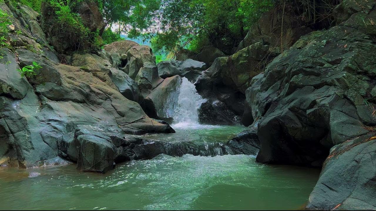 Waterfall Flowing in a Mountain Forest 24/7. Waterfall Sounds, Flowing Water. White Noise for Sleep.