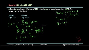 A Carnot engine has an efficiency of 50% when its source is at a temperature 327°C. The temperature