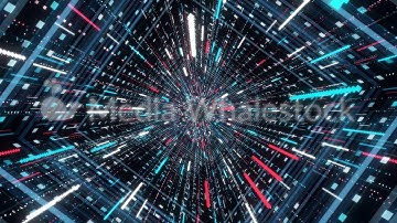 Flying through an abstract colorful wormhole tunnel on black background, seamless loop. Animation