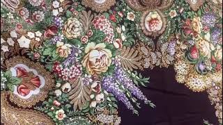 Платок шерсть 146/146 с шерстяной бахромой «Бархатная ночь» Сухаревская Татьяна