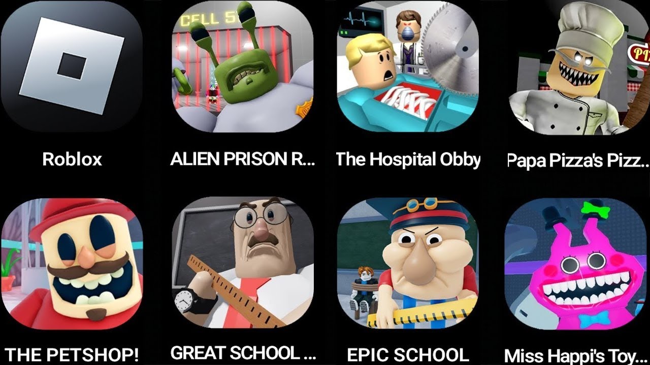 ROBLOX,Papa Pizza's Pizzeria,METROMAN PRISON RUN,SPRUNKI FAMILY BARRY'S,SUZIE'S DAYCARE...