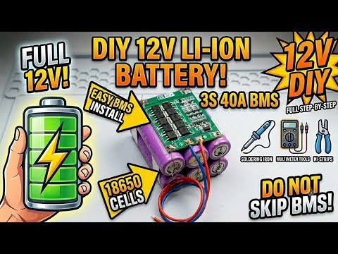 Diy power full 12v battery 3s40A bms 18650 battery Easy mbs conection full step by step #DIYBattery 