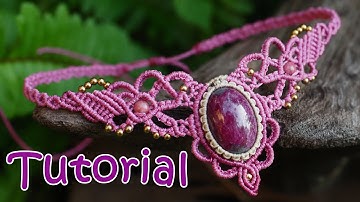 How to make macrame necklace with stone-Tutorial choker necklace-สอนถักสร้อยคอเชือกเทียน