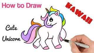 unicorn rainbow draw easy drawings drawing kawaii clipart