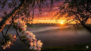 Relaxing Apple Blossom Sunset 🌸🌅 | Nature Ambience Meditation