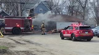 Kankakee City Fire Department working garage fire