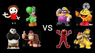 SSBU Team: The David Show, Yoshi, Kung Fu Panda and Donkey Kong vs Wario, Pac-Man, Elmo vs Bowser