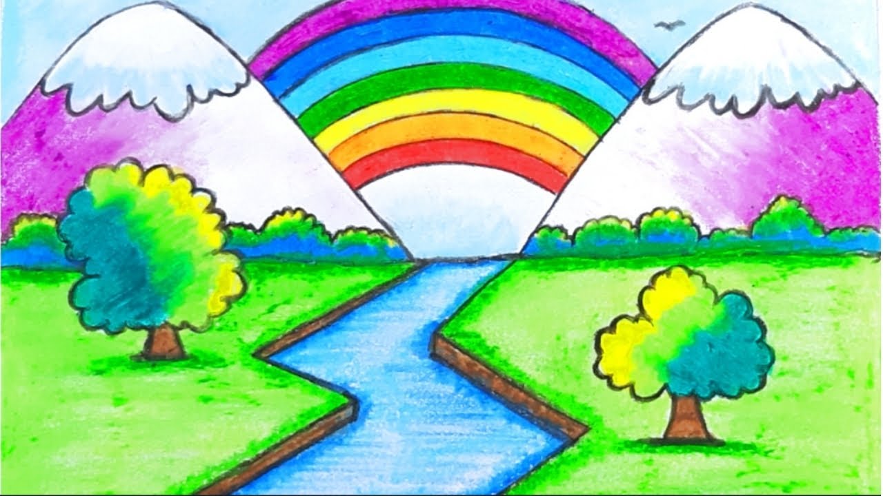 Draw Easy Rainbow Scenery/Drawing Easy Scenery with Rainbow - YouTube