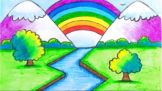 Draw Easy Rainbow Scenery/Drawing Easy Scenery  with Rainbow