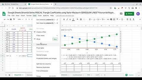 Google Sheets Binomial PASCAL Triangle Coefficients using Taylor Maclaurin SERIESSUM LINEST COMBIN