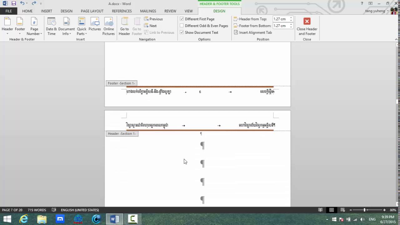 removing header from second page in word 2013