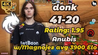 donk (41-20) w/Magnojez avg 3900 Elo | Anubis | CS2 DEMO #cs2 #donk