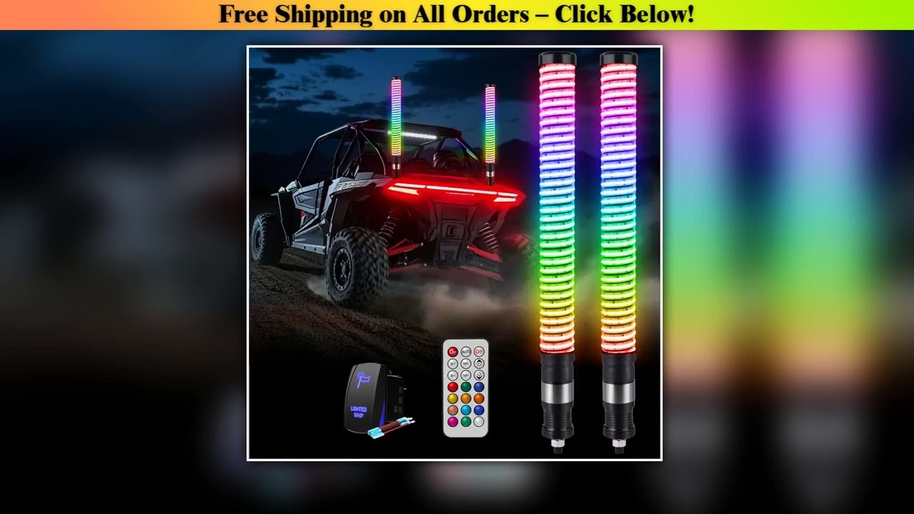 MICTUNING 2PCS  1FT/2FT LED Whip Lights,Remote Control Flagpole Antenna Whips,for