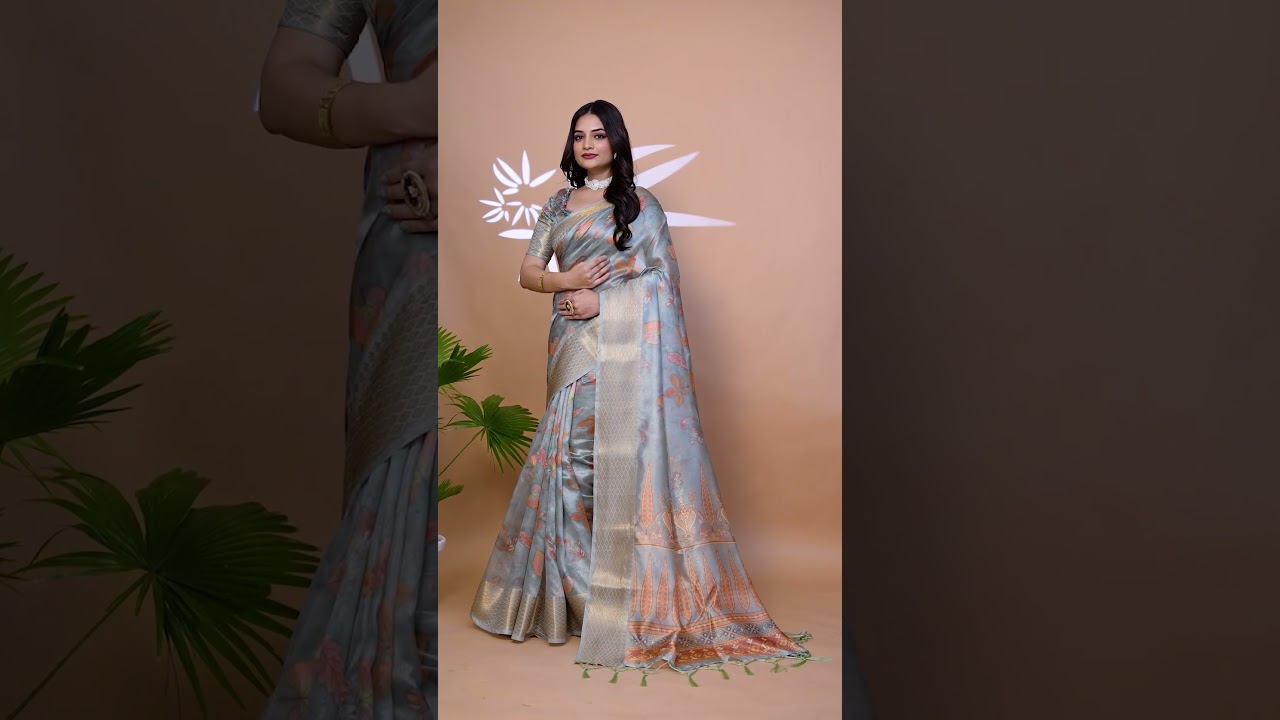 Dusty Mint Green Zari Weaving Saree – Premium Crystal with Woven Pallu