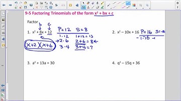 Algebra Lesson 9 5 Factoring Trinomials in the Form x^2 + bx + c