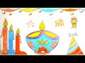 Easy Diwali Drawing | Beautiful Diya Art | Step-by-Step Diwali Festival Drawing