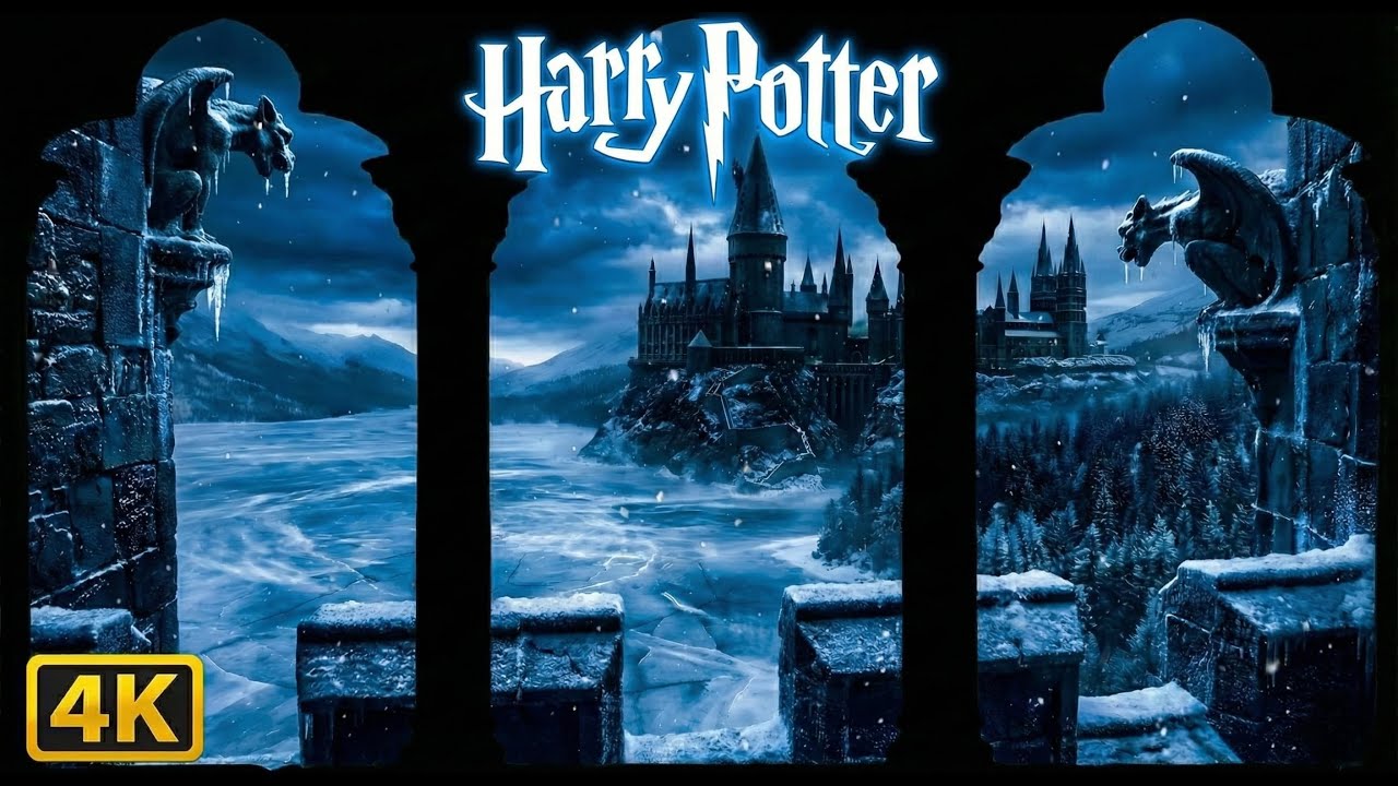 4K Hogwarts Winter Window View for Projector - Harry Potter Snow Ambience & Wind Sounds