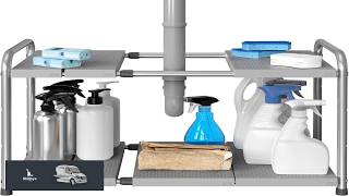 Simple Houseware Under Sink 2 Tier Heavy Duty Expandable Rack Organizer Adjustable Width