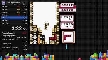 Tetris (Game Boy) 100 Lines speedrun in 7:26 RTA