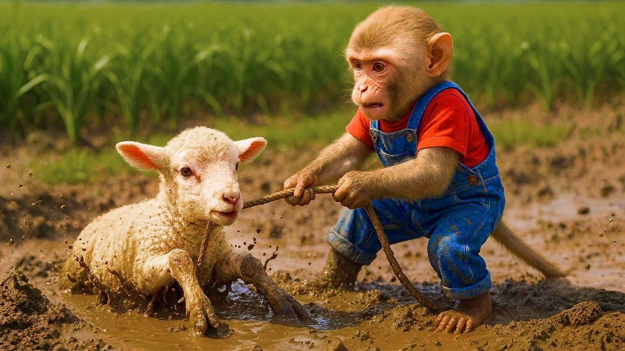 Animal Rescue Adventure: Baby Monkey Helps a Mama Sheep  in Trouble 🐒 🐑