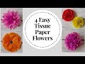 4 Easy to make Tissue Paper Flowers - DIY Tissue Paper Craft Idea | Tissue Flower Tutorial