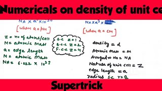 Numericals on density of unit cell | supertrick | solid state | class 12 | chemistry | cbse | neet