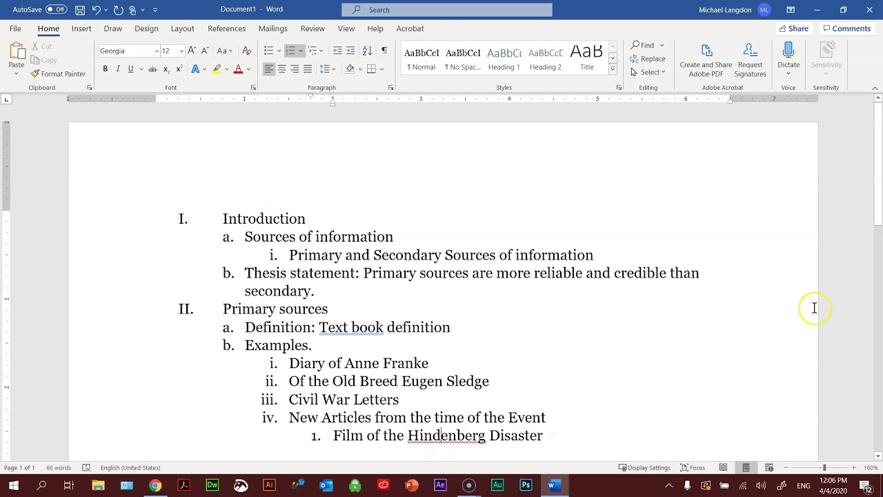 Creating An Outline For An Essay Or Research Paper In Ms Word