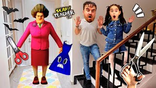 ELİF SCARY TEACHER !! ELBİSESİNİ ÖNCE BOYADI SONRA KESTİ!! بابا جاب لي بالون  جنى مقداد | طيور بيبي