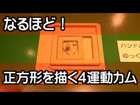 すごい！驚きの仕組み（６）　「　正方形を描く４運動カム　」　夏休みの自由研究に！