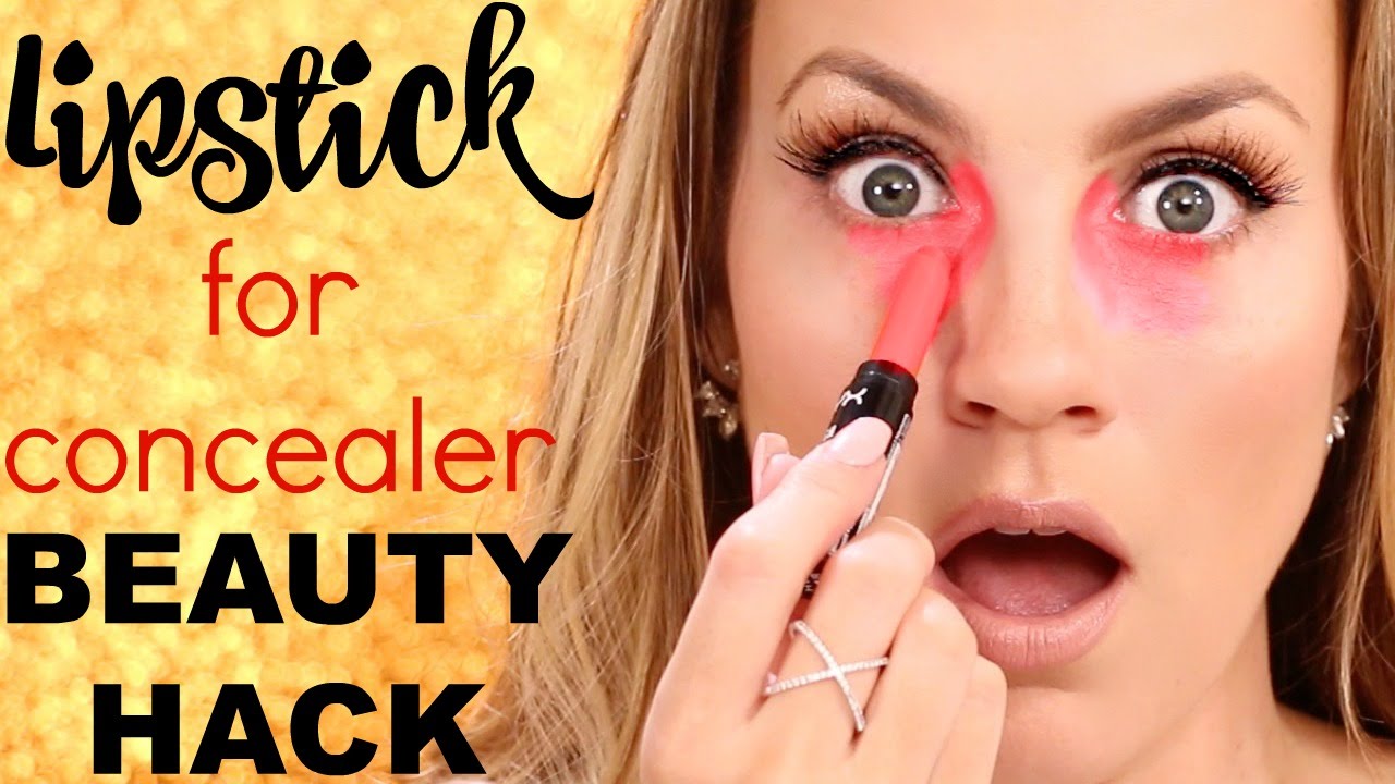 selvfølgelig Blive ved næve Red Lipstick to Cover Dark Under Eye Circles Pinterest Beauty Hack Tested |  Angela Lanter - YouTube