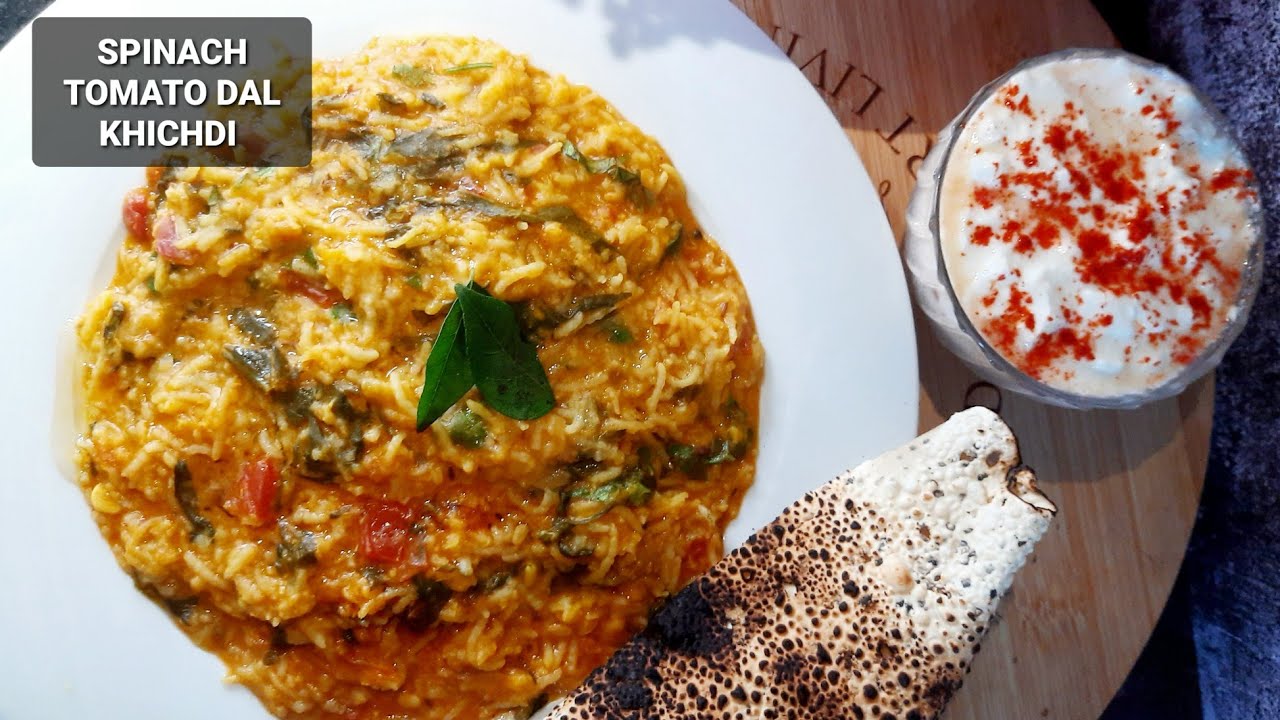 Spinach Tomato Moong Dal Khichdi Quick and tasty Khichdi Healthy