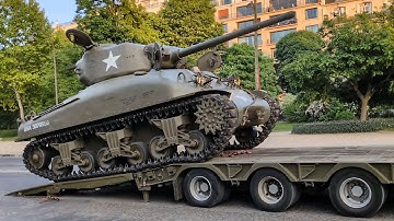 Radial engine Sherman M4A1(76) start up and loading on trailer