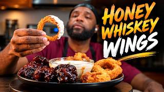 Easy Jack Daniel’s Honey BBQ Wings + Crispy Onion Rings | Air Fryer Mukbang