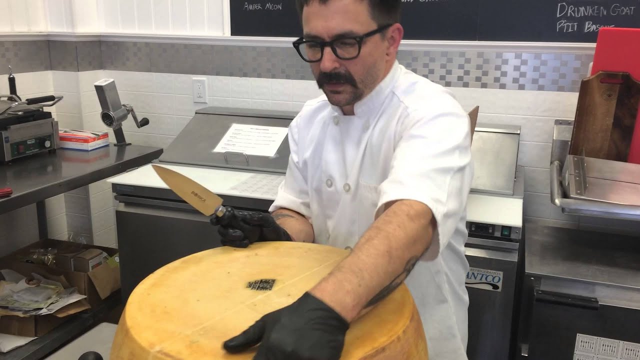 Six Forks Cheese - Cutting a New Parmesan Wheel - YouTube
