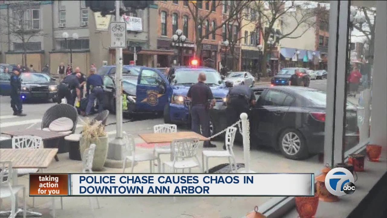 Police chase causes chaos in downtown Ann Arbor - YouTube