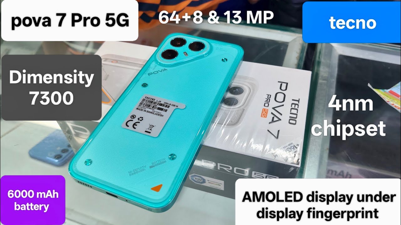 Tecno pova 7 Pro 5G official budget killer phone Dimensity 7300, 64+8-13MP, 6000mAh