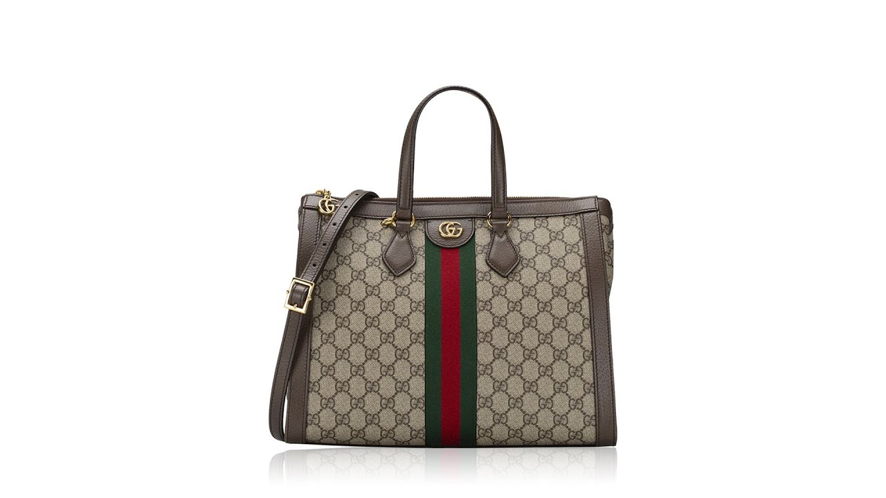 Gucci GG Supreme Monogram Web Medium Ophidia Tote Bag Brown
