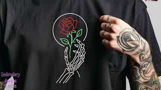 Rose Skeleton Hand Embroidery Design | Gothic Floral Skeleton Stitch Art