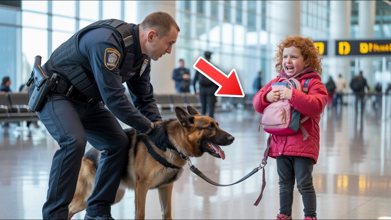 Politiehond blaft wanhopig naar meisje op vliegveld — seconden later wordt het vliegveld stil!