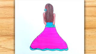 little girl drawing with colours || girl beautiful dress colour || girl drawing step by step