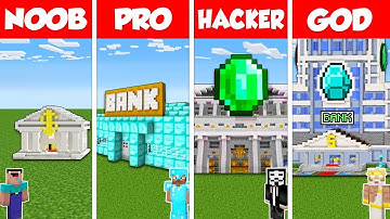 Minecraft Battle: NOOB vs PRO vs HACKER vs GOD: BANK ROBBERY HOUSE BASE BUILD CHALLENGE / Animation