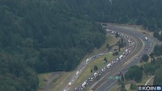 Traffic hits Portland highways, but not where expected