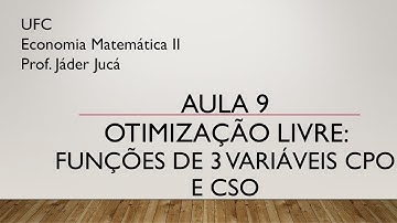 Aula 9 - Otimização Livre: Funções de 3 variáveis CPO e CSO - Economia Matemática II