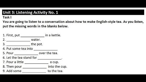 Unit 3: Listening Activity No.1